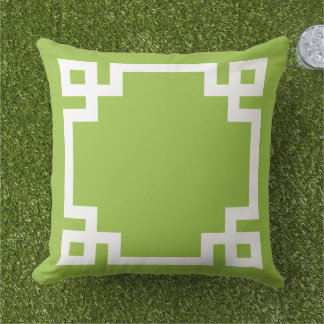 Green and White Greek Key Border Cushion