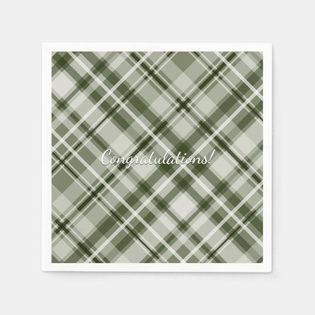 Green and white greyed jade tartan plaid napkin (Front)