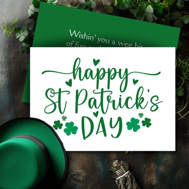 Green and White Happy St. Patrick's Day Custom Holiday Card (Green and White Happy St. Patrick's Day Custom Holiday Card)
