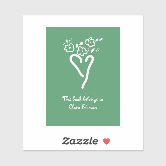 Green and White Heart Bookplate (Sheet)