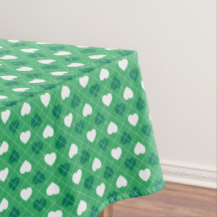 Green and White Hearts - Argyle Pattern Tablecloth