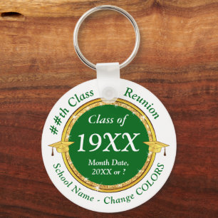 Green and White, High School Reunion Gift Ideas Key Ring