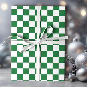 Green and White Holiday Check Wrapping Paper