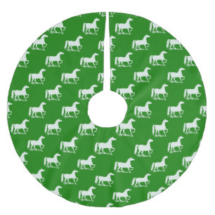 Green and White Horse Christmas Tree Skirt