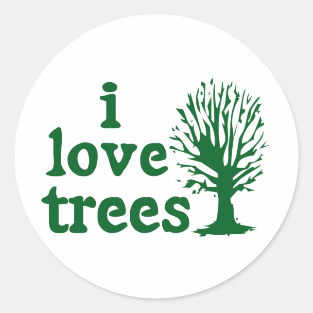 Green and White I Love Trees Sticker (Front)