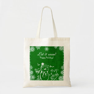 Green And White Illustration- Merry Christmas Tote Bag