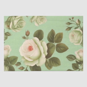 Green and White Italian Flower Print Decoupage / Tissue Paper