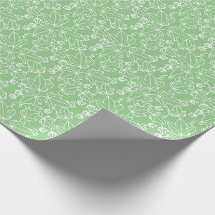 Green and White Ivy Leaf Floral Pattern Wrapping Paper