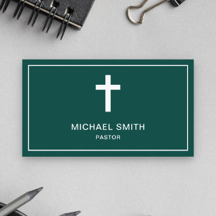 Green and White Jesus Christ Cross Pastor Business Card