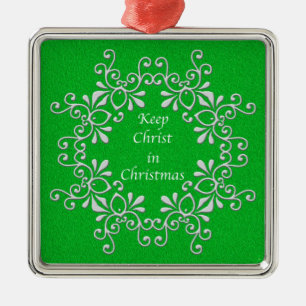 Green and White Keep Christ in Christmas Ornament