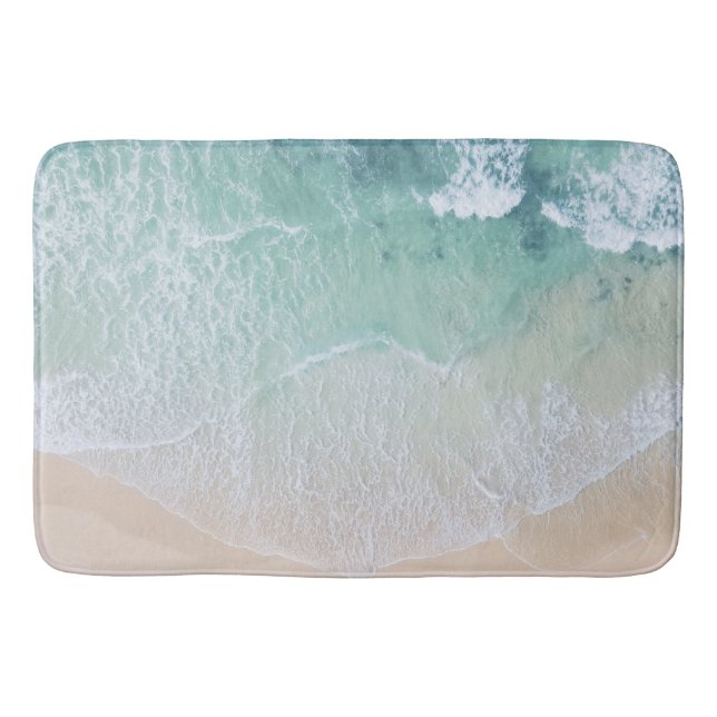 Green And White Lace Beach Sand and Seashore Bath Mat (Front)