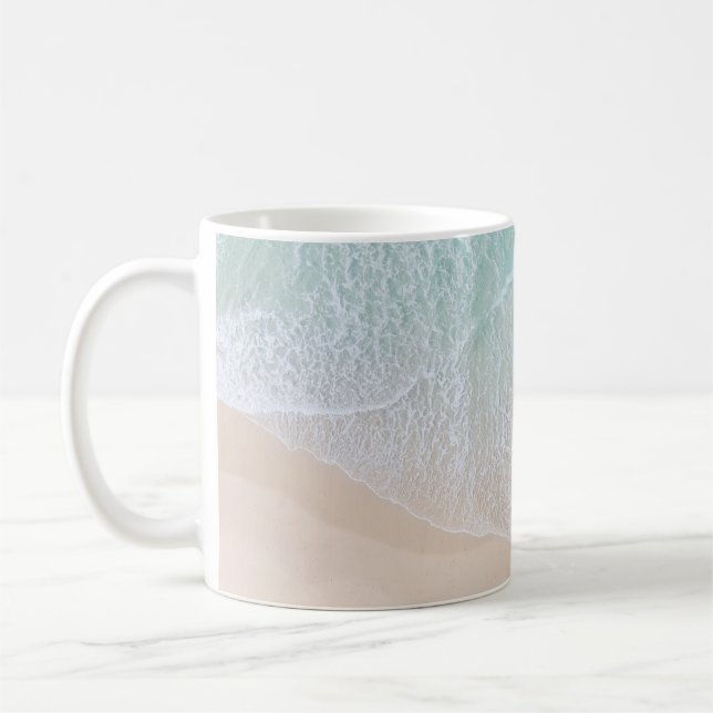 Green And White Lace Beach Sand and Seashore Coffee Mug (Left)
