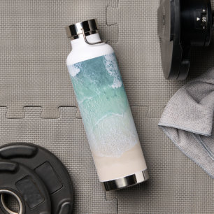 Green And White Lace Beach Sand and Seashore Water Bottle