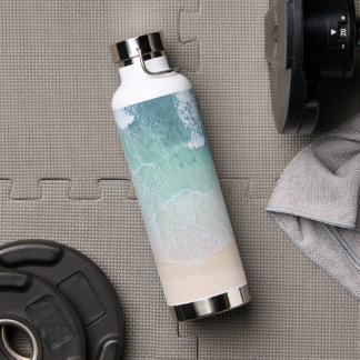 Green And White Lace Beach Sand and Seashore Water Bottle