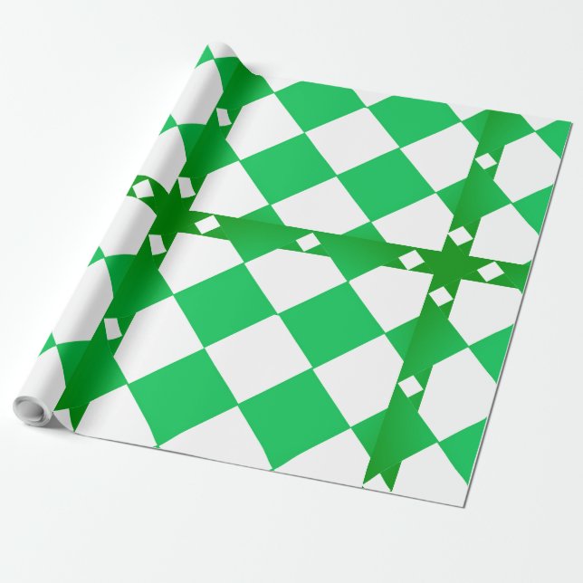 Green and White Large Chequerboard Diamond Pattern Wrapping Paper (Unrolled)