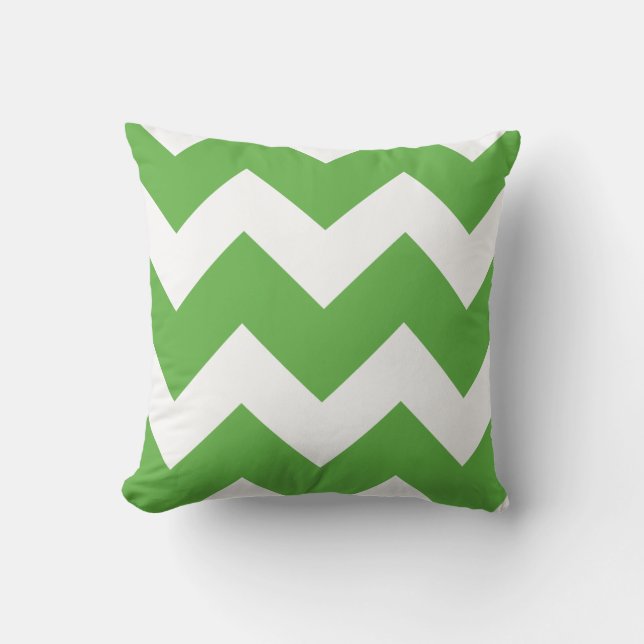 Green and White Large Chevron Print Cushion (Front)