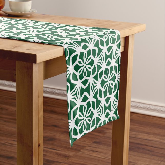 Green and White Large Scale Pattern Table Runner (In Situ)