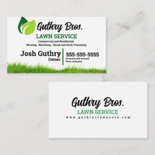 Green and White Leaf Lawn Service Business Card 