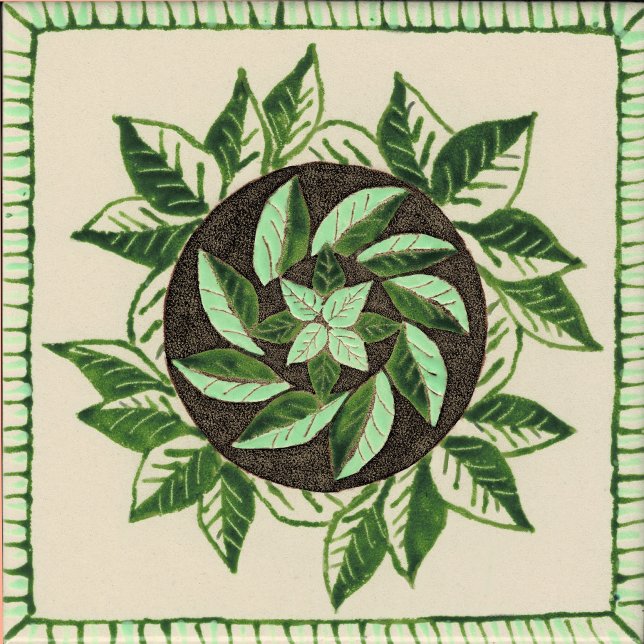 Green and white leaves Ceramic Tile (Green leaf ceramic tile for fireplace kitchen or bath.)