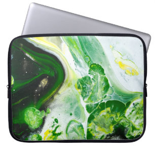 Green and white liquid laptop sleeve