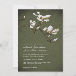 Green and White Magnolia Wedding Invitation