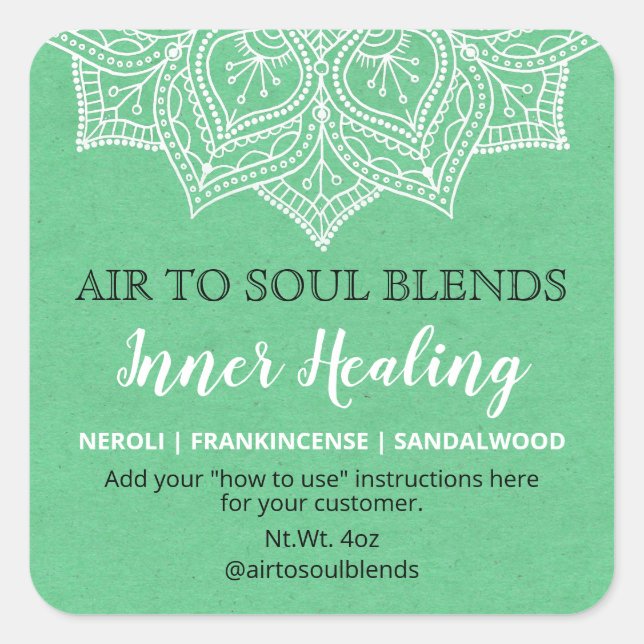 Green And White Mandala Blend Labels (Front)