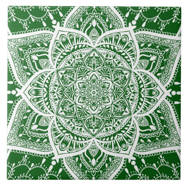 Green and White Mandala - Loergann in Moringa Tile (Front)