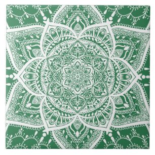Green and White Mandala - Loergann in Rosemary Tile