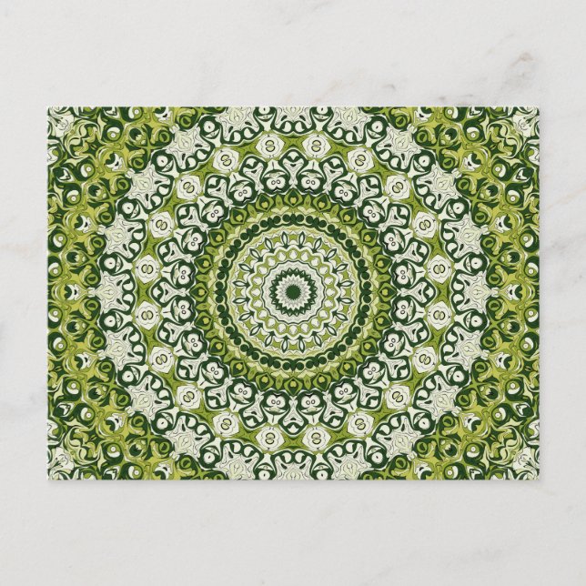 Green and White Mandala Pattern Design Postcard (Front)