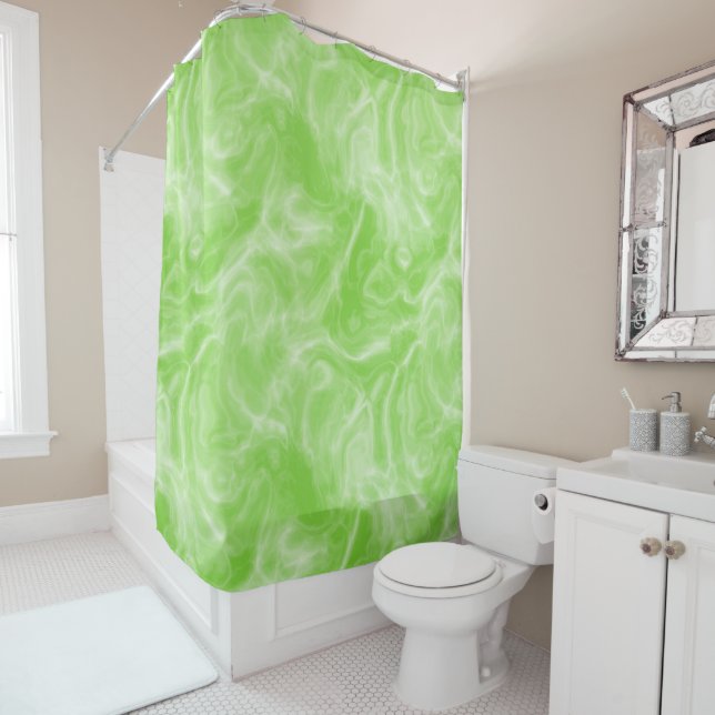 green and white Marble abstract Shower Curtain (In Situ)