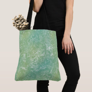 Green and White Marble Swirl Abstract Tote Bag