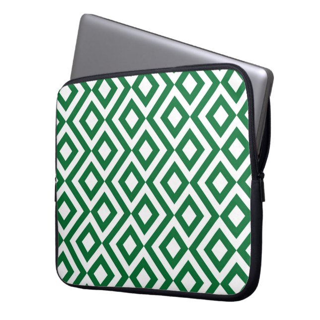 Green and White Meander Laptop Sleeve (Front Left)