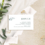 Green and White Modern Join Us Reception Wedding  Enclosure Card<br><div class="desc">Elegant, green, and white contemporary "Join Us" wedding reception enclosure card, with all text sections open to customisation. Leave the title as "JOIN US" or change it to "RECEPTION", "TIMELINE" or another. Design in a white background with green text in a modern elegant typography. Elegant and minimal design with fine...</div>