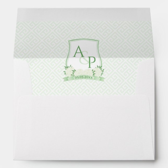 Green And White Monogram Crest Return Address Envelope (Back (Bottom))