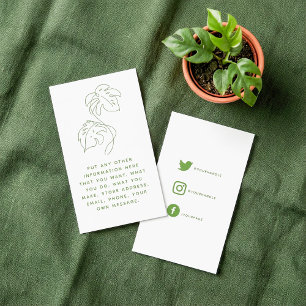 Green and white monstera, social links thank you enclosure card