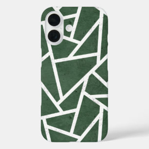 Green and white mosaic pattern iPhone 16 case