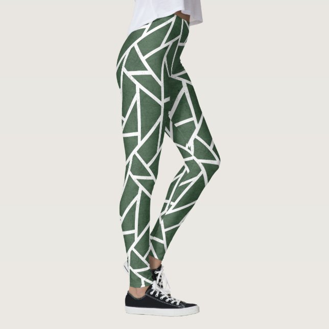 Green and white mosaic pattern leggings (Right)