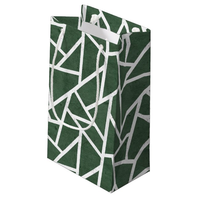 Green and white mosaic pattern small gift bag (Back Angled)