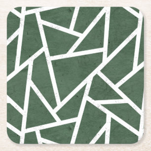 Green and white mosaic pattern square paper coaster