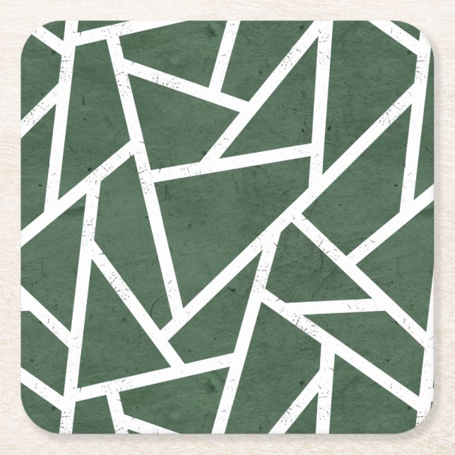 Green and white mosaic pattern square paper coaster (Front)