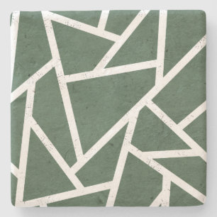 Green and white mosaic pattern stone coaster