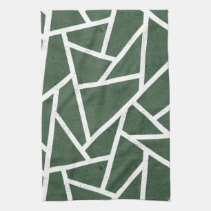 Green and white mosaic pattern tea towel