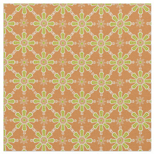 Green and White on Tan Abstract Tribal Design Fabric