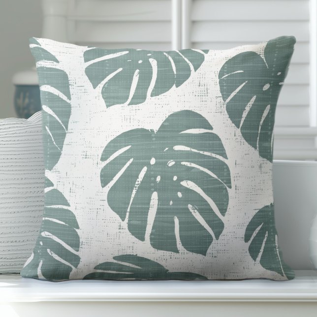 Green and White Palm Leaves Throw Pillow (Creator Uploaded)
