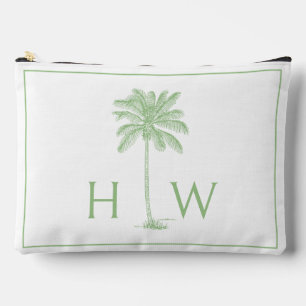 Green and White Palm Palmetto Tree Monogram Accessory Pouch