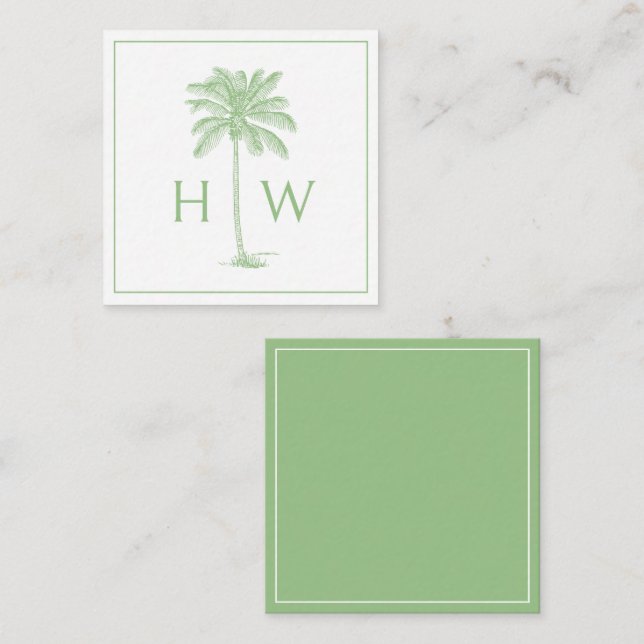 Green and White Palm Palmetto Tree Monogram Card (Front/Back)