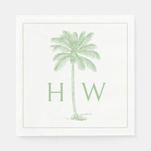 Green and White Palm Palmetto Tree Monogram Napkin