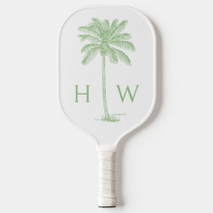 Green and White Palm Palmetto Tree Monogram Pickleball Paddle