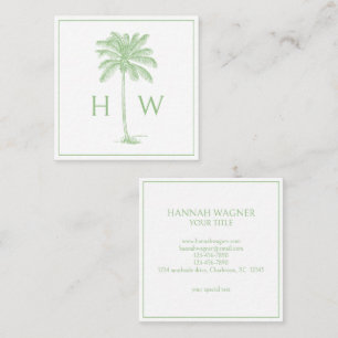 Green and White Palm Palmetto Tree Monogram Square Business Card