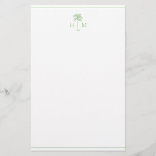 Green and White Palm Palmetto Tree Monogram Stationery